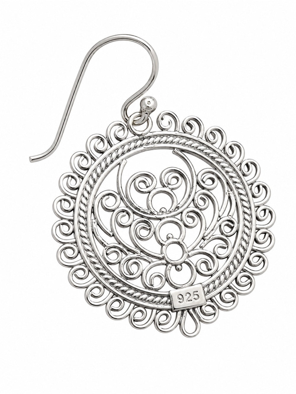 Sterling Silver Round Filigree Hook Earrings