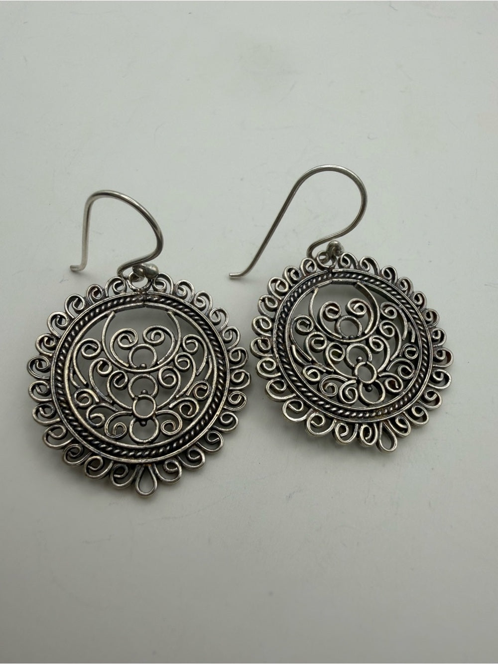 Sterling Silver Round Filigree Hook Earrings