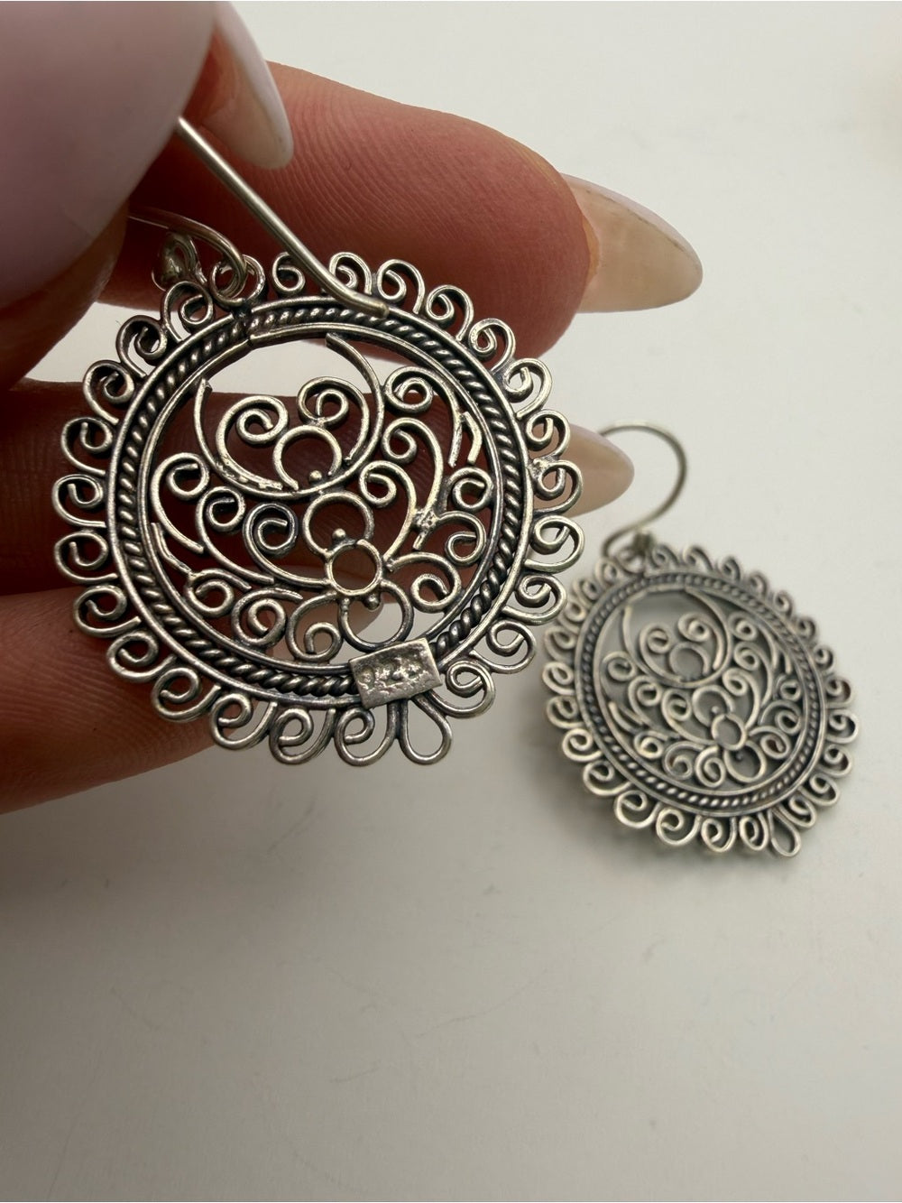 Sterling Silver Round Filigree Hook Earrings