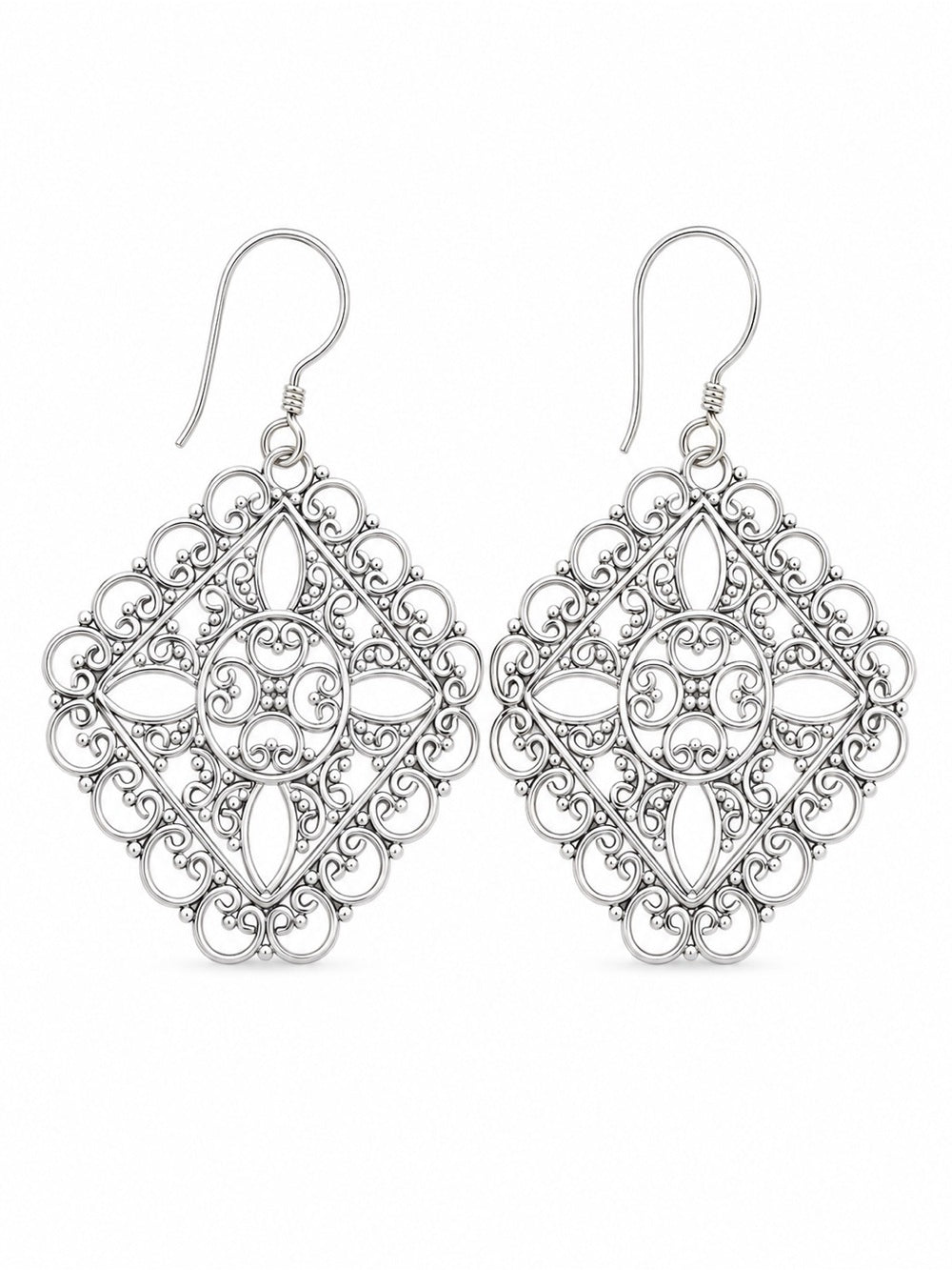 Sterling Silver Paisley Diamond Hook Earrings