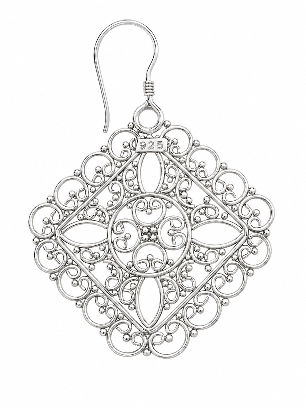 Sterling Silver Paisley Diamond Hook Earrings