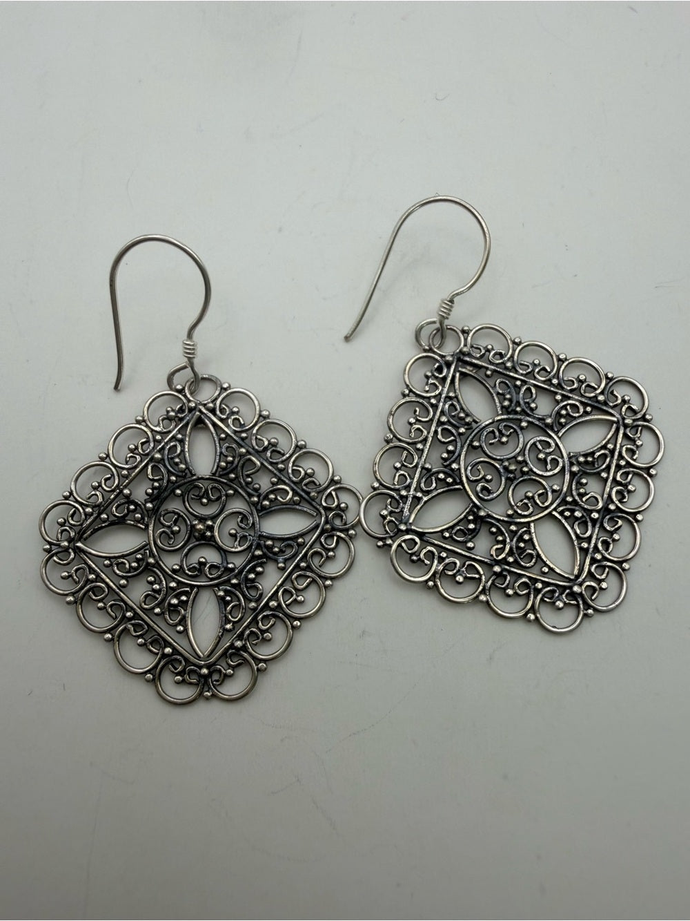 Sterling Silver Paisley Diamond Hook Earrings