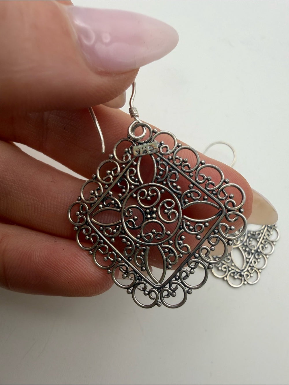 Sterling Silver Paisley Diamond Hook Earrings