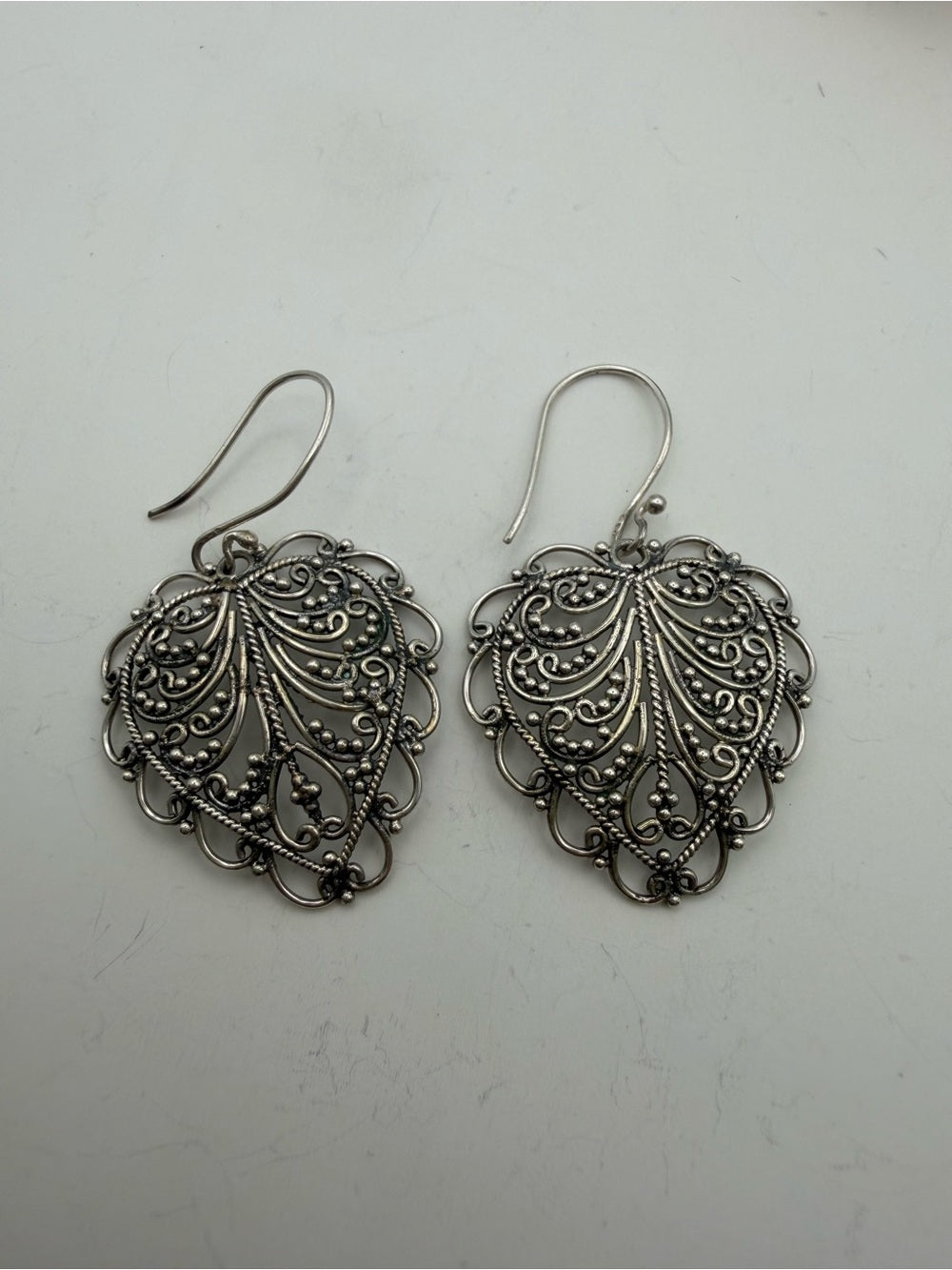 Sterling Silver Floral Leaf Hook Earrings