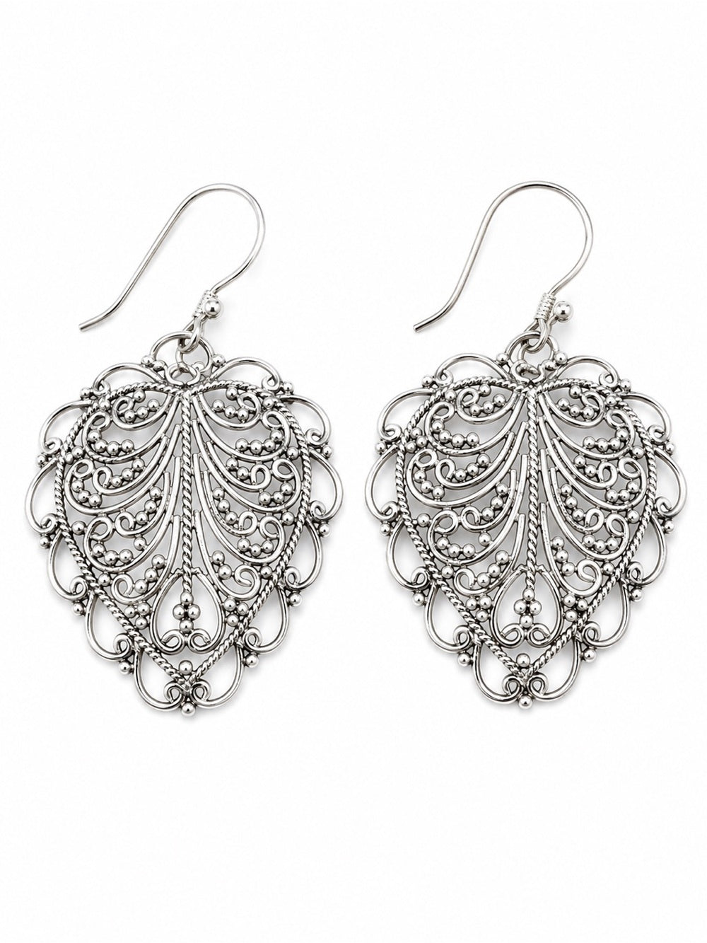 Sterling Silver Floral Leaf Hook Earrings