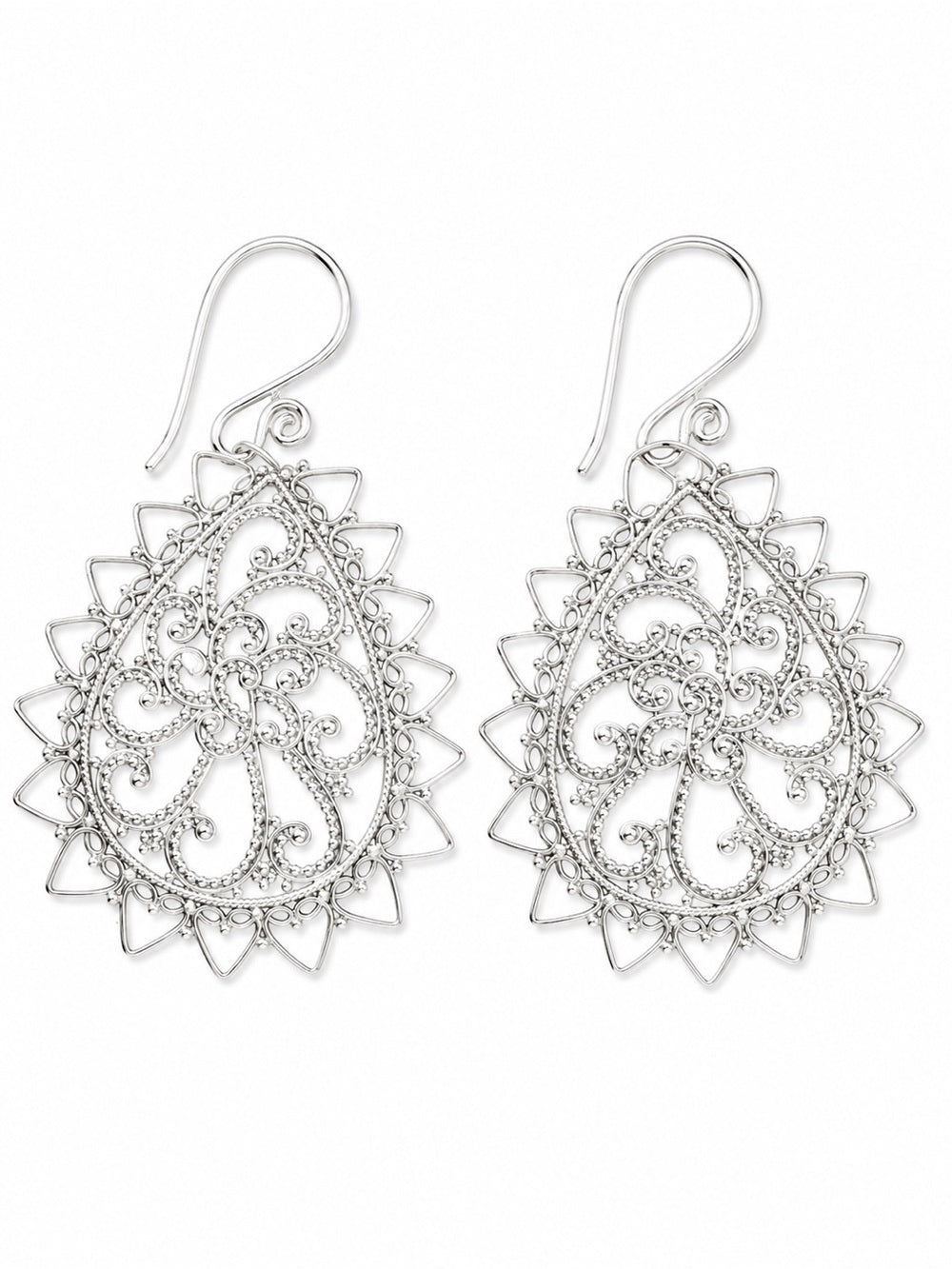Sterling Silver Paisley Teardrop Hook Earrings