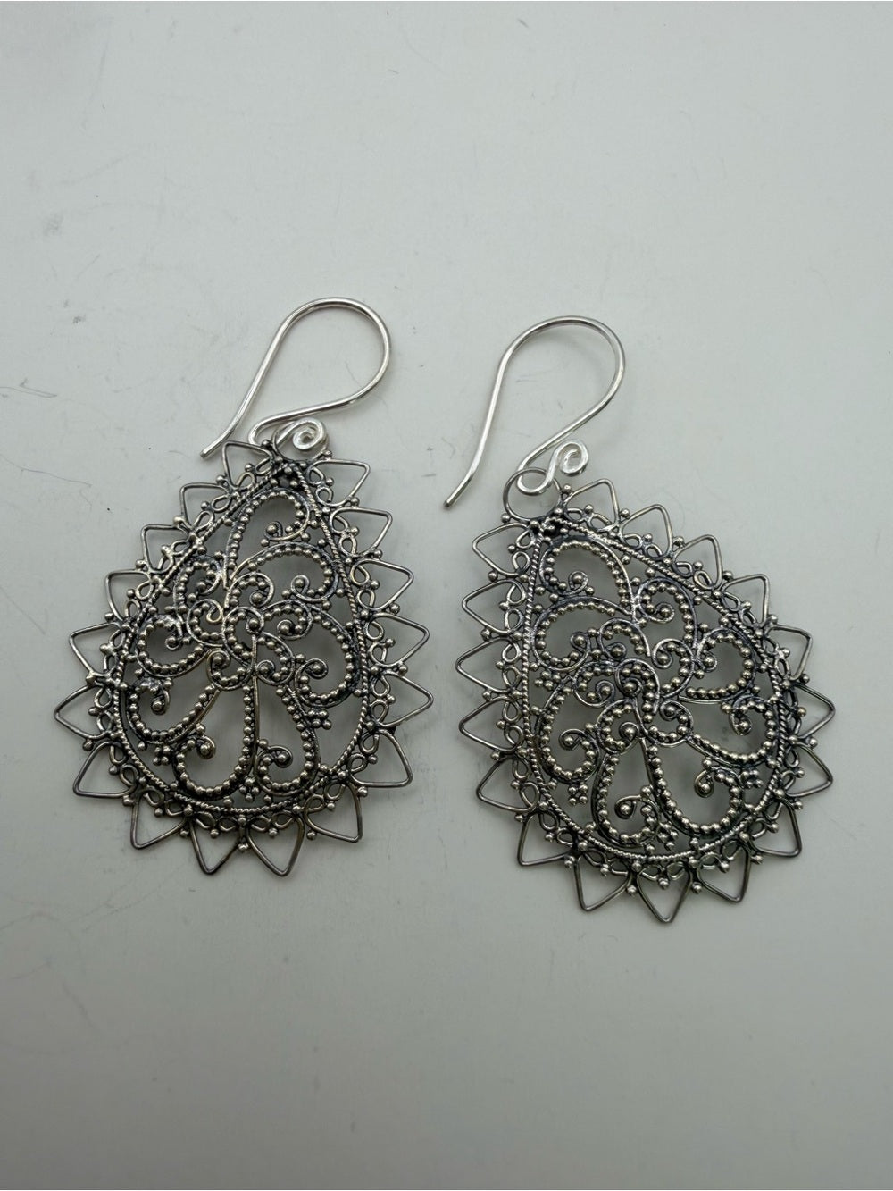 Sterling Silver Paisley Teardrop Hook Earrings