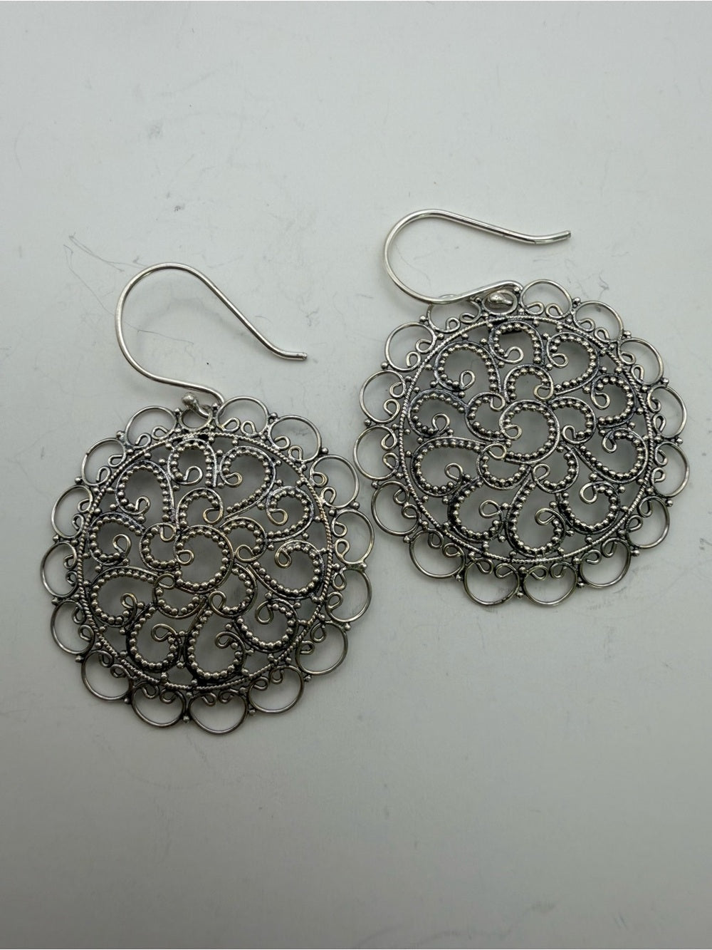 Sterling Silver Paisley Circle Hook Earrings