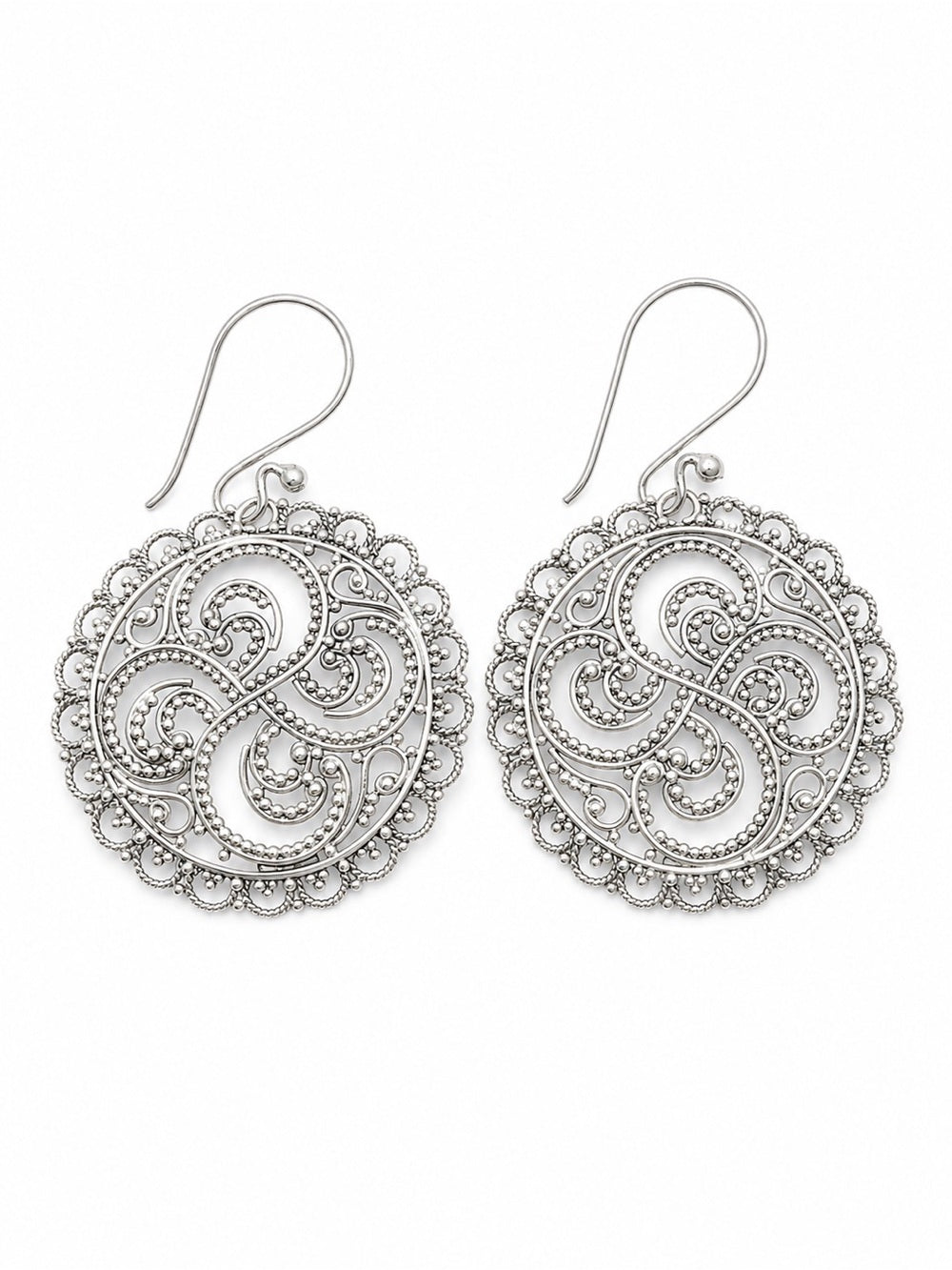 Sterling Silver Swirly Circle Hook Earrings