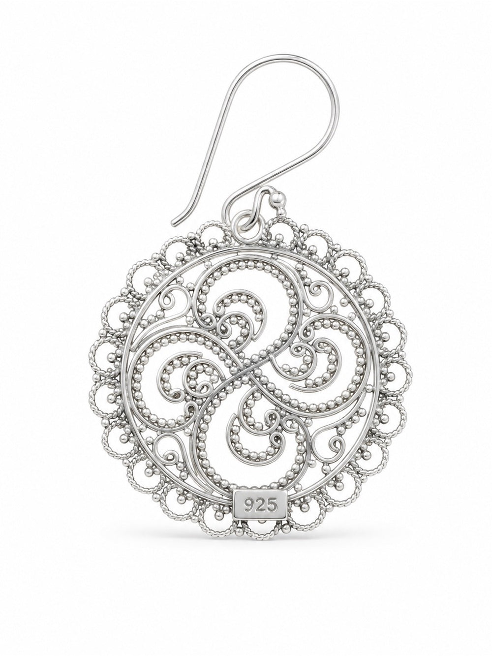 Sterling Silver Swirly Circle Hook Earrings