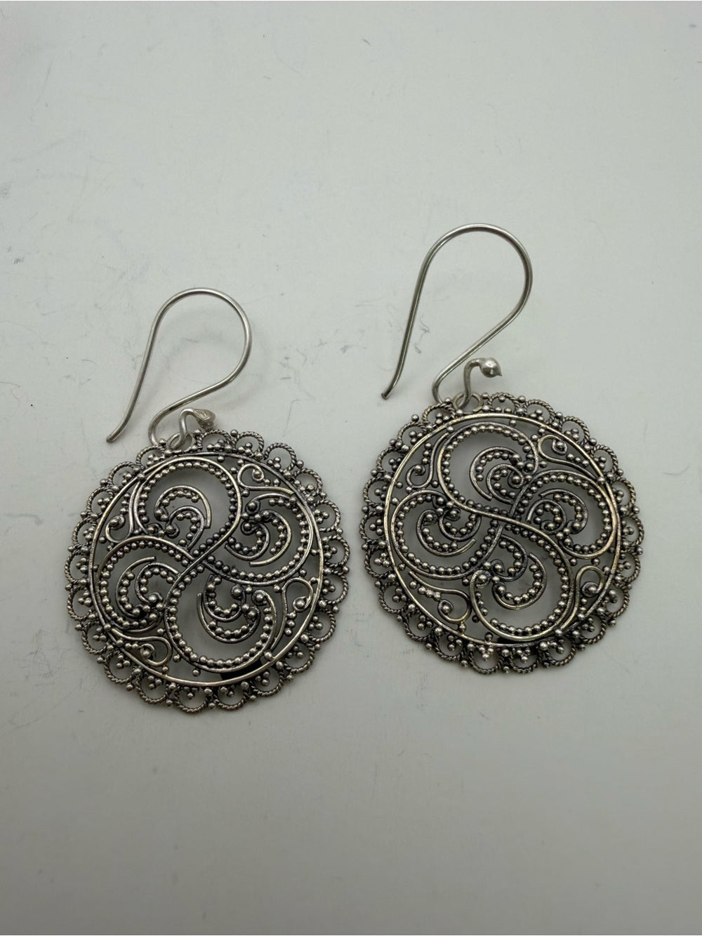 Sterling Silver Swirly Circle Hook Earrings