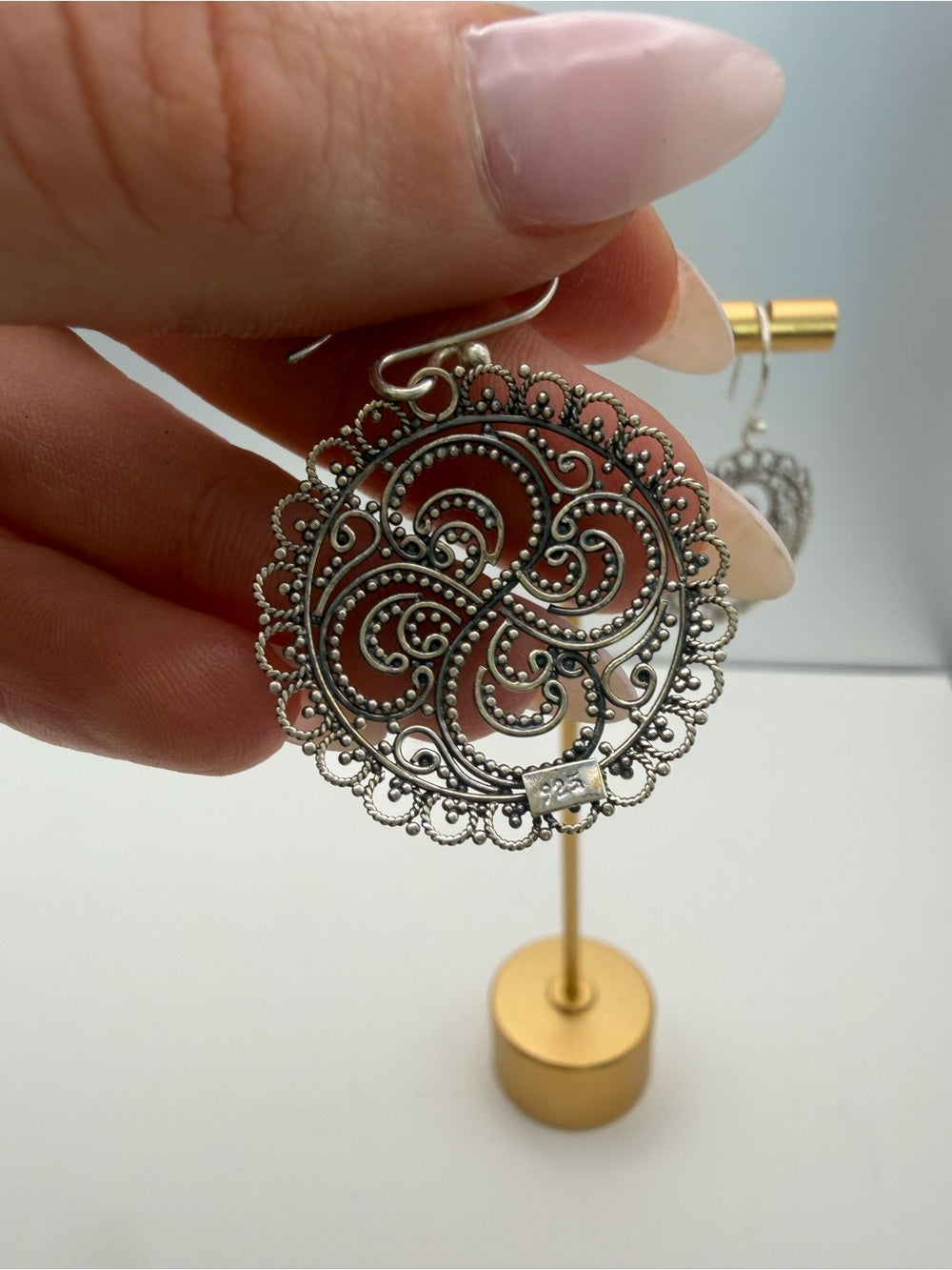 Sterling Silver Swirly Circle Hook Earrings
