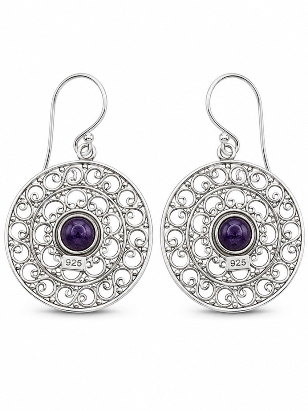 Amethyst Lace Circle Drop Earrings