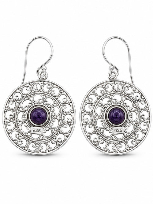 Amethyst Lace Circle Drop Earrings