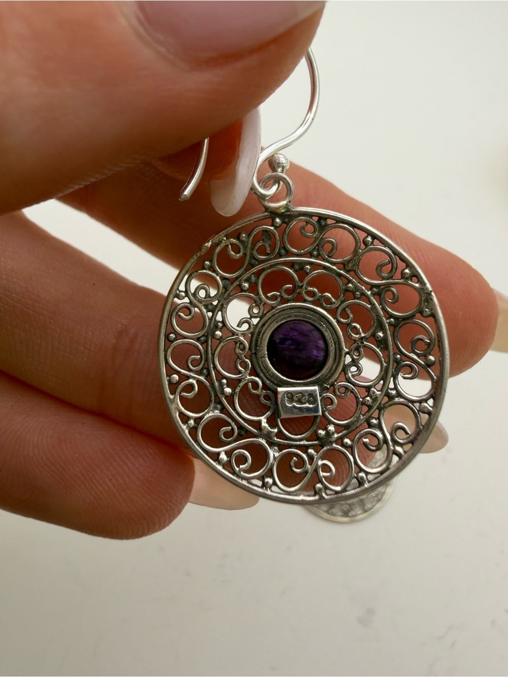 Amethyst Lace Circle Drop Earrings