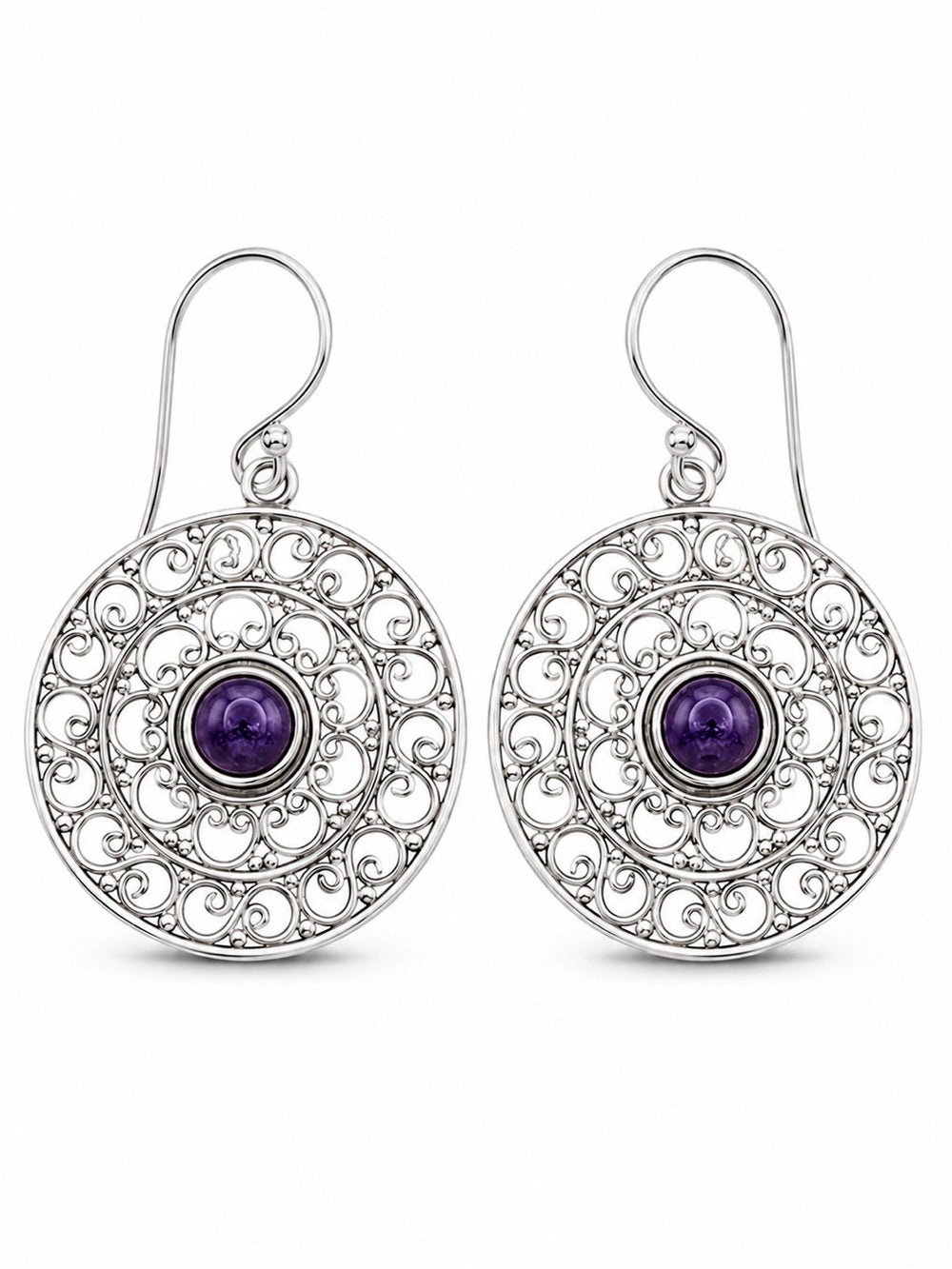 Amethyst Lace Circle Drop Earrings