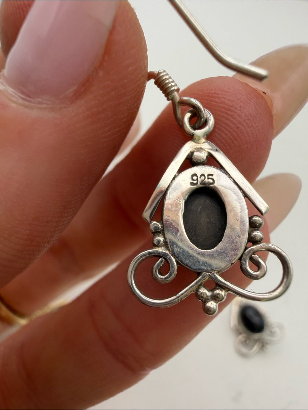 Black Onyx Sterling Silver Swirl Hook Earrings