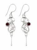 Garnet Leaf Swirl Hook Earrings