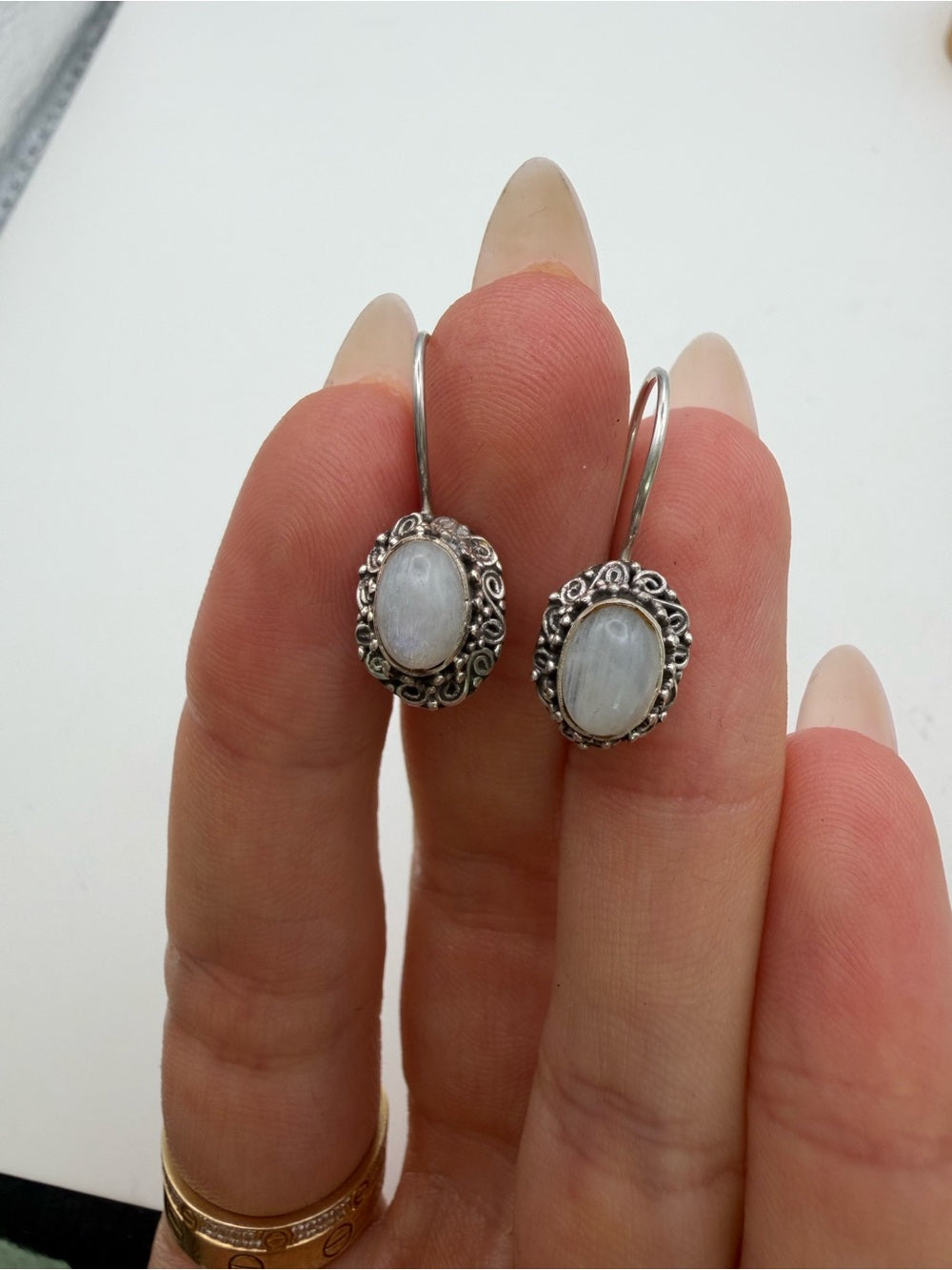 Moonstone Oval Hook Earrings