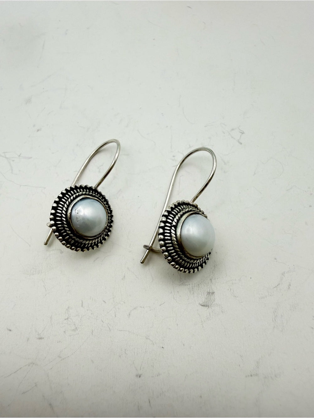 Pearl Sun Circle Hook Earrings