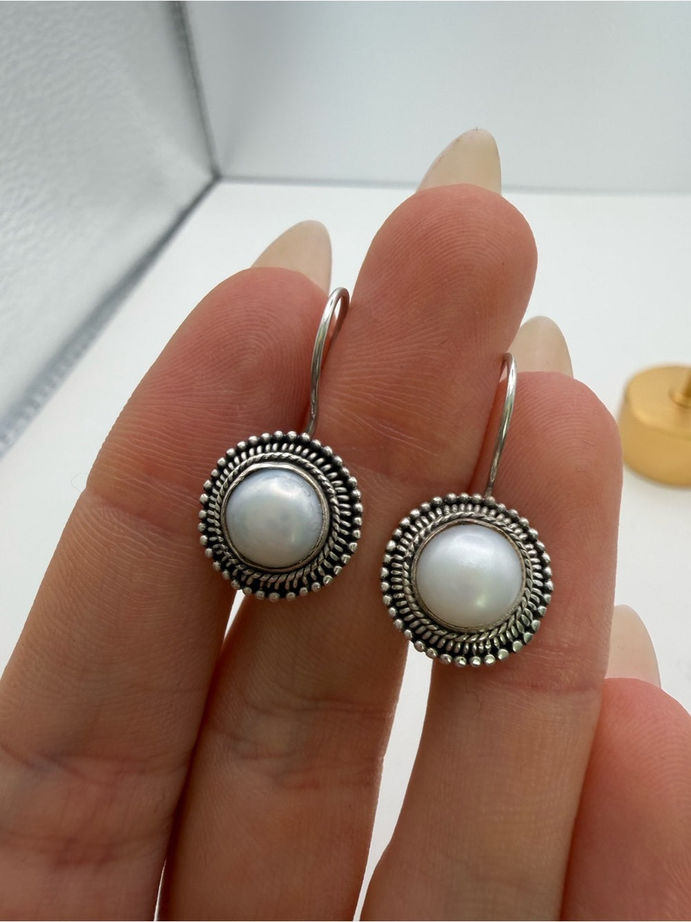 Pearl Sun Circle Hook Earrings