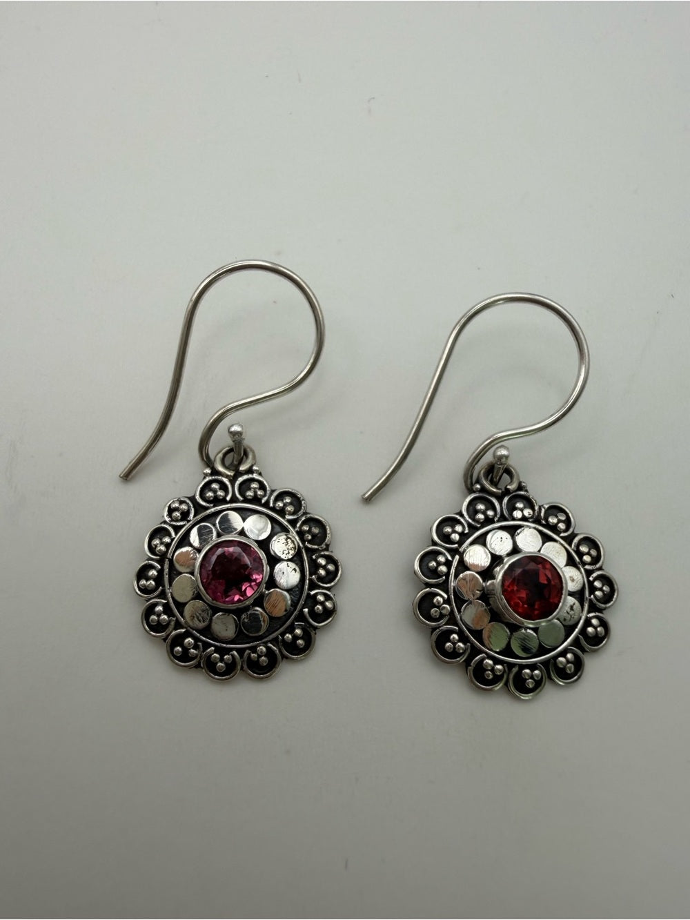 Pink Tourmaline Circle Drop Earrings