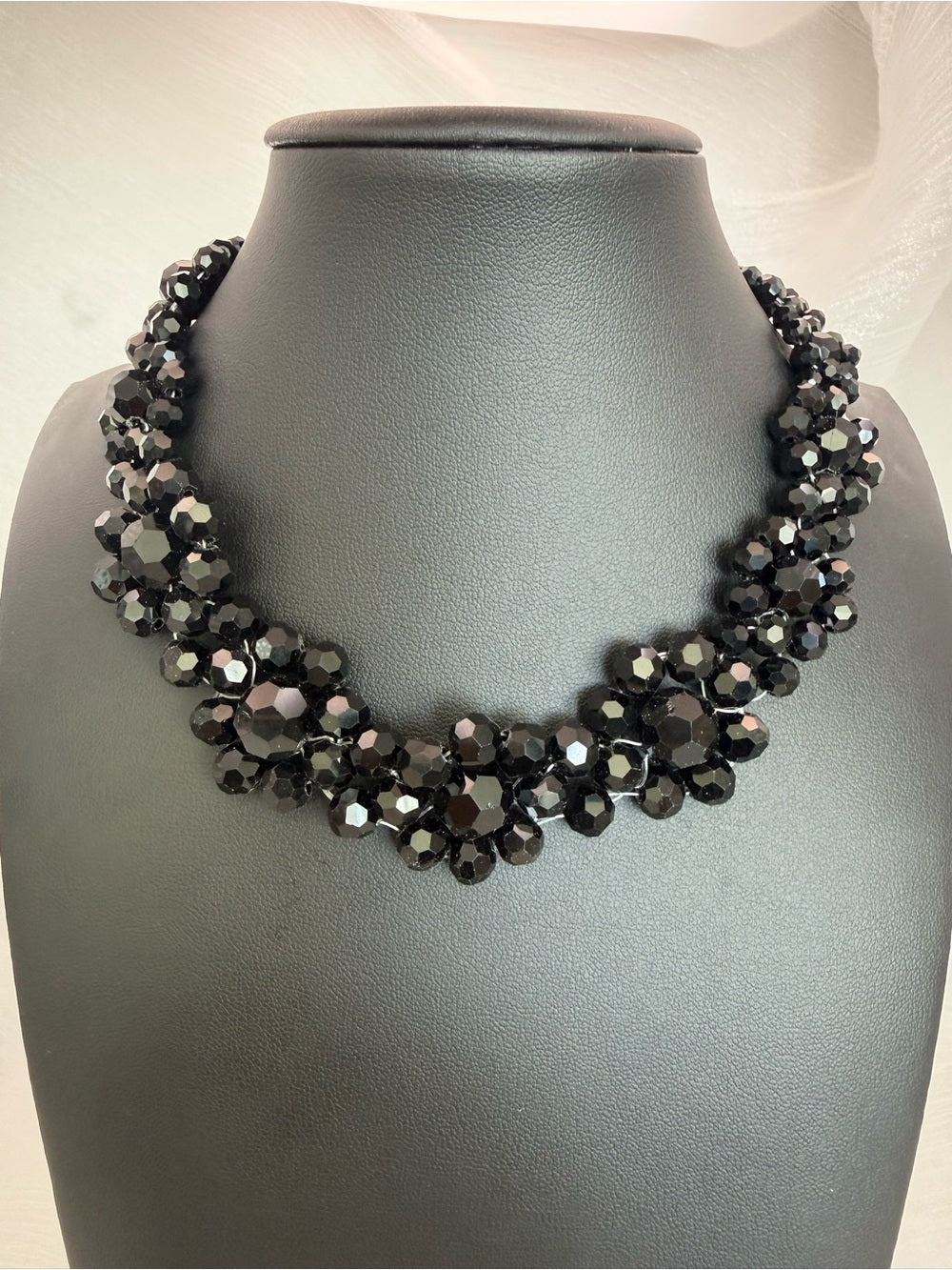 Magnetic Black Flower Statement Necklace