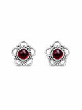 Purple Garnet Flower Stud Earrings