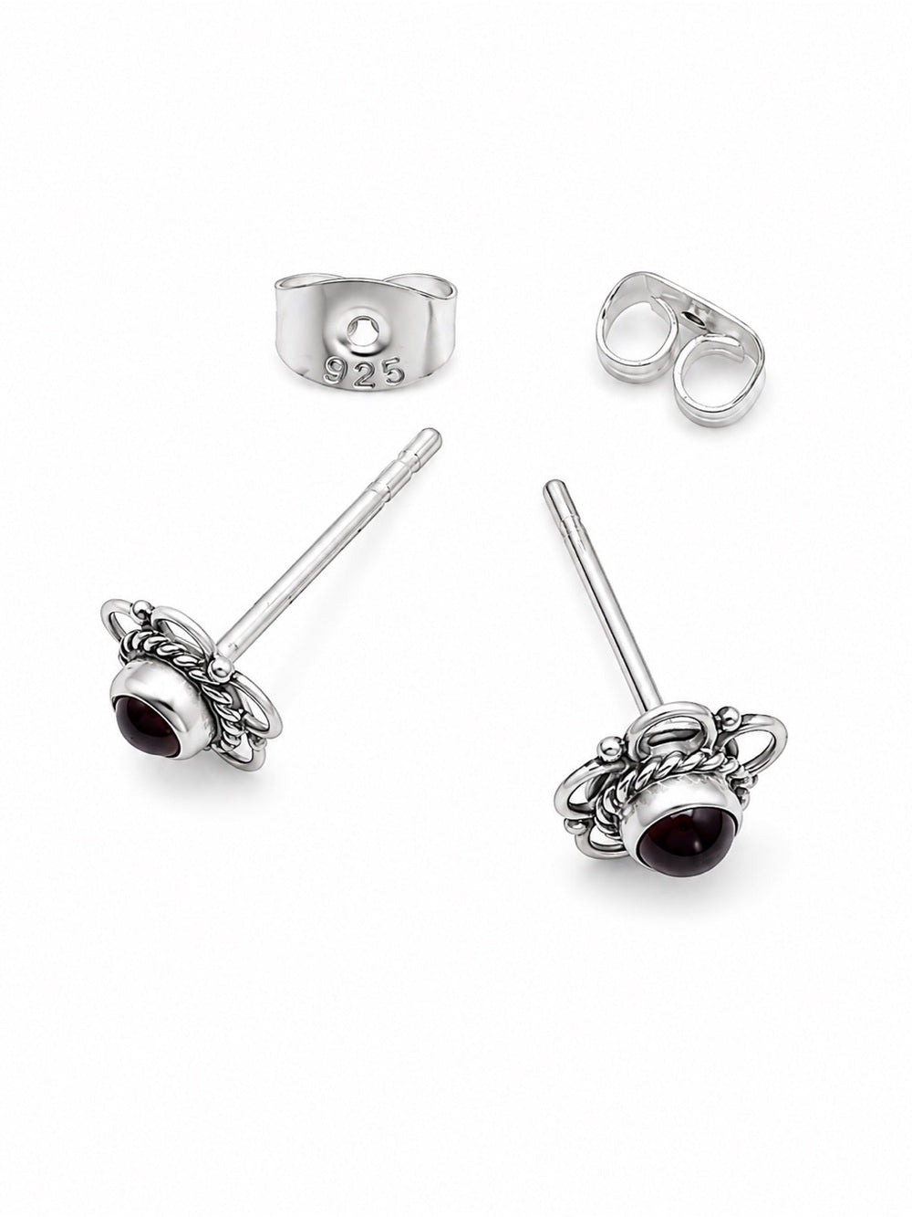 Purple Garnet Flower Stud Earrings