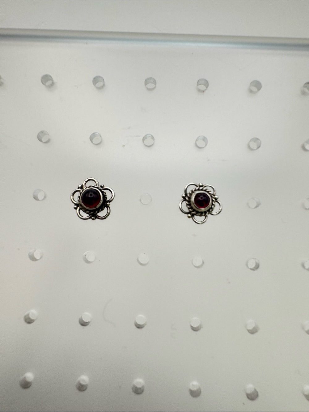 Purple Garnet Flower Stud Earrings
