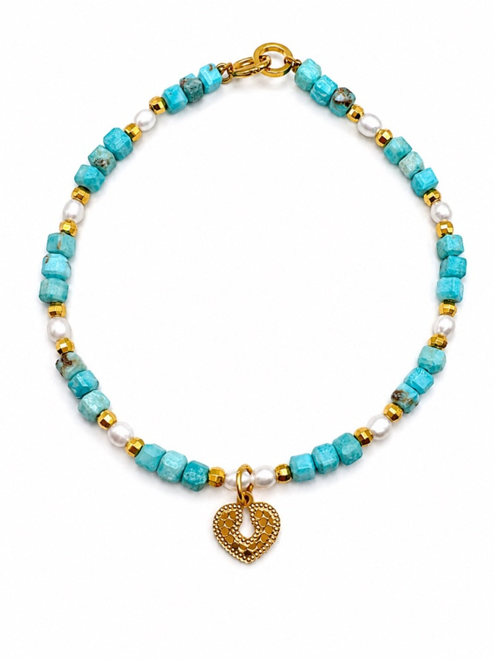 Turquoise and Freshwater Pearl Heart Bracelet