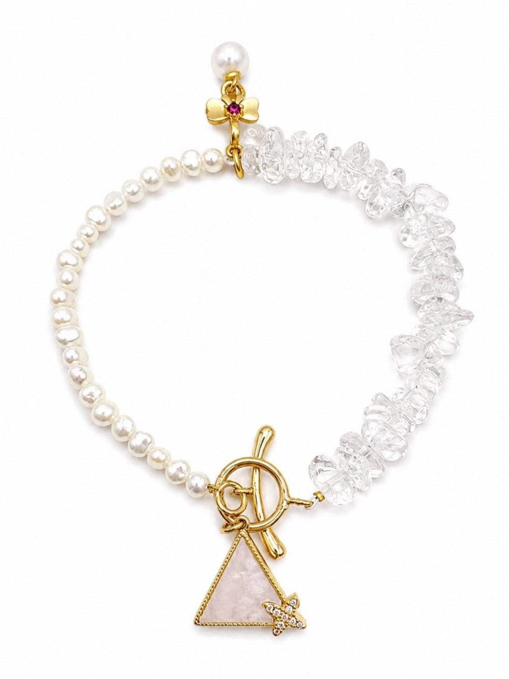 Freshwater Pearl and Clear Quartz Butterfly Bracelet