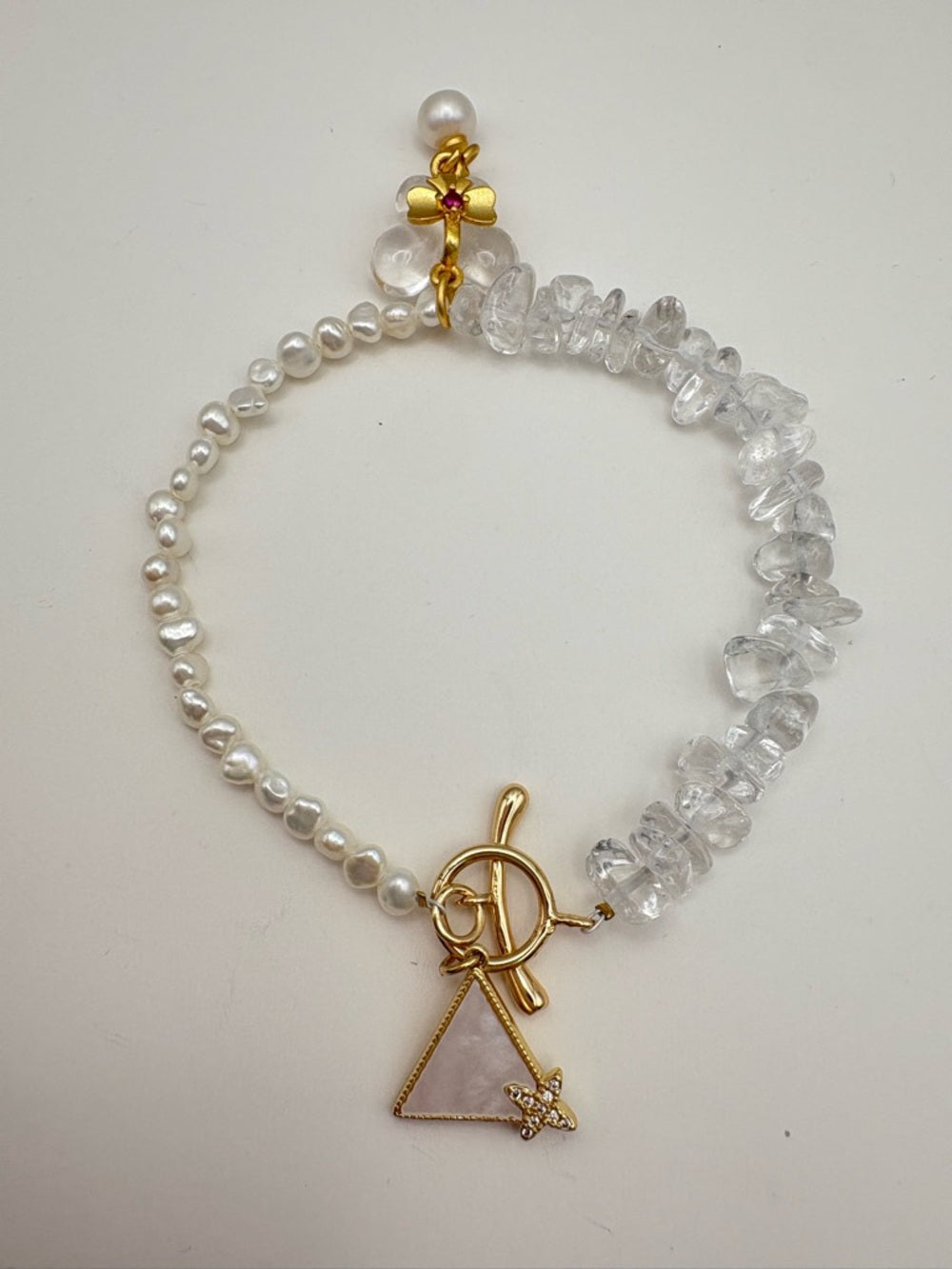 Freshwater Pearl and Clear Quartz Butterfly Bracelet