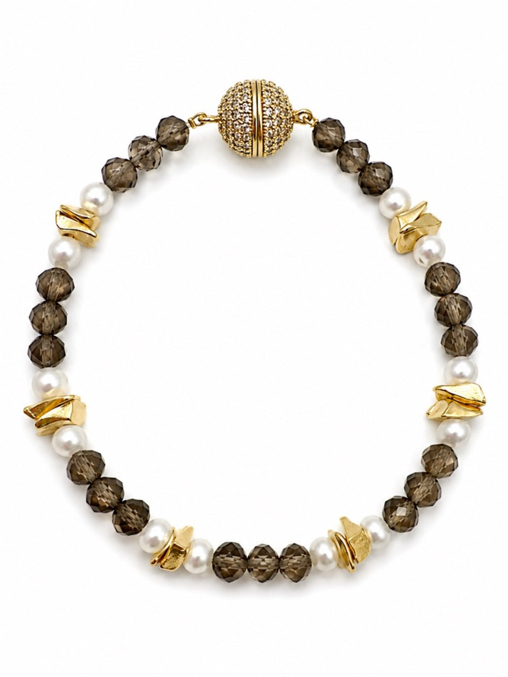 Smokey Quartz and Freshwater Pearl Magnetic Bracelet