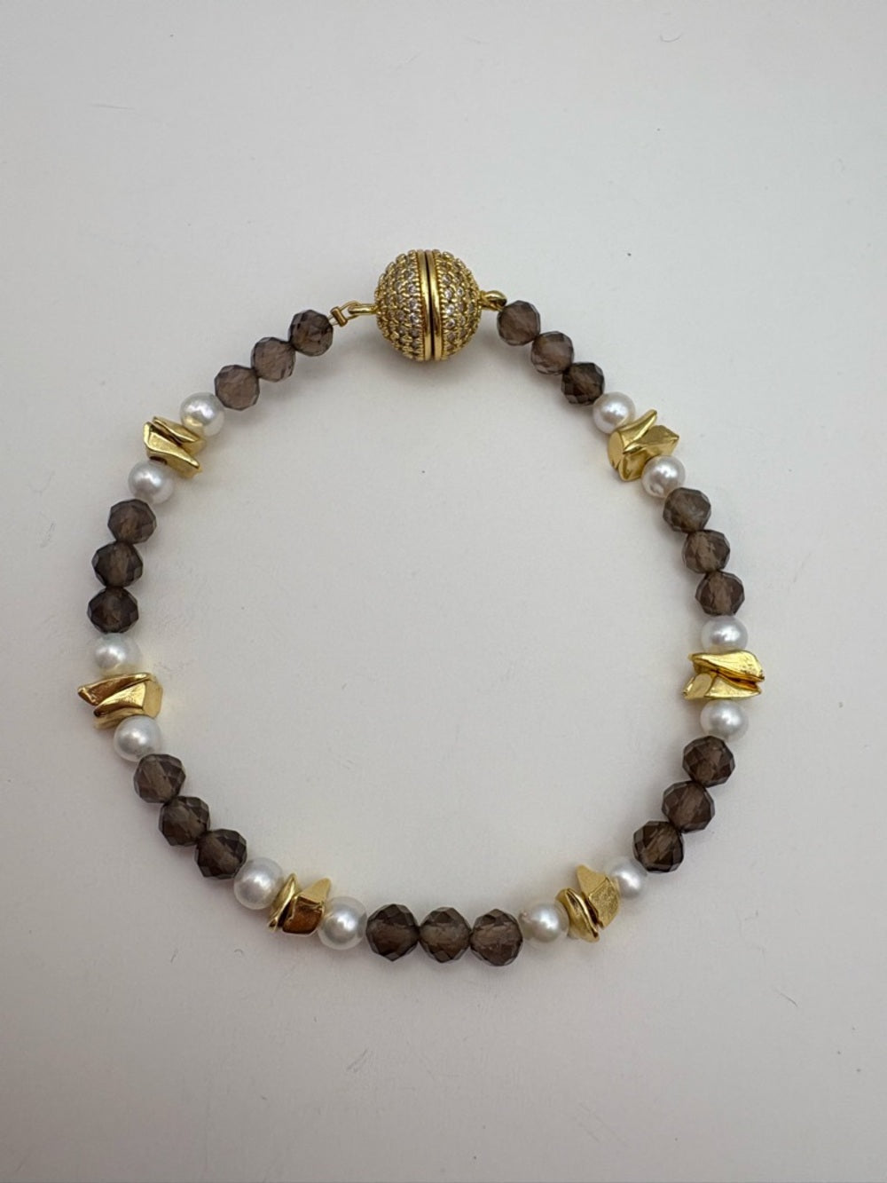 Smokey Quartz and Freshwater Pearl Magnetic Bracelet