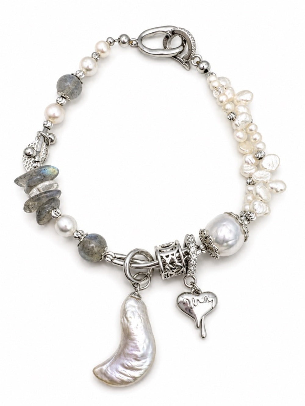 Freshwater Pearl and Labradorite Charm Bracelet