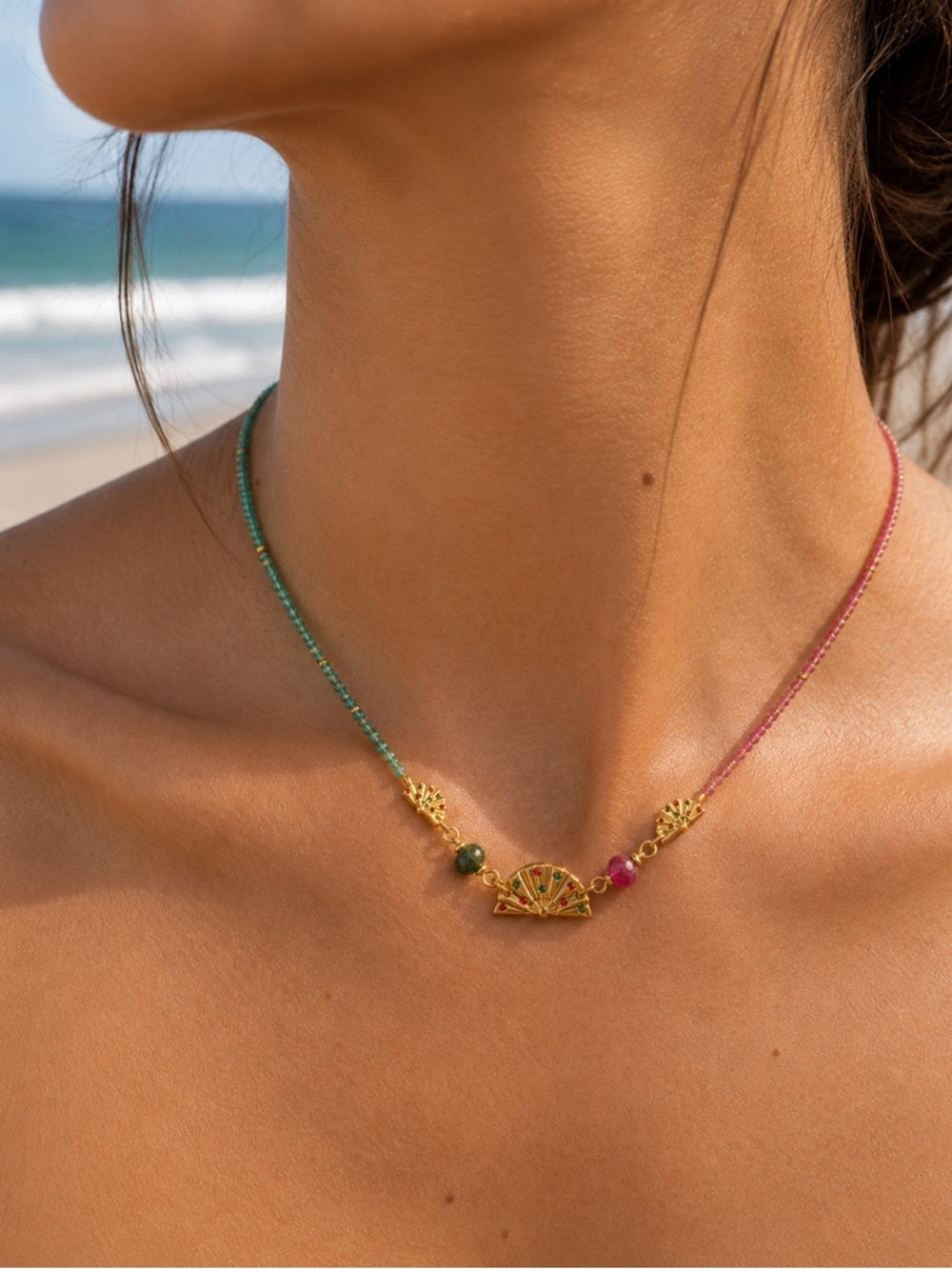 Amazonite and Pink Tourmaline Gemstone Necklace (1a)