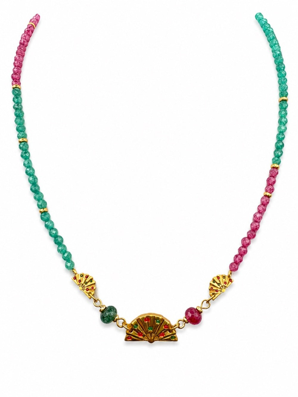 Amazonite and Pink Tourmaline Gemstone Necklace (1a)