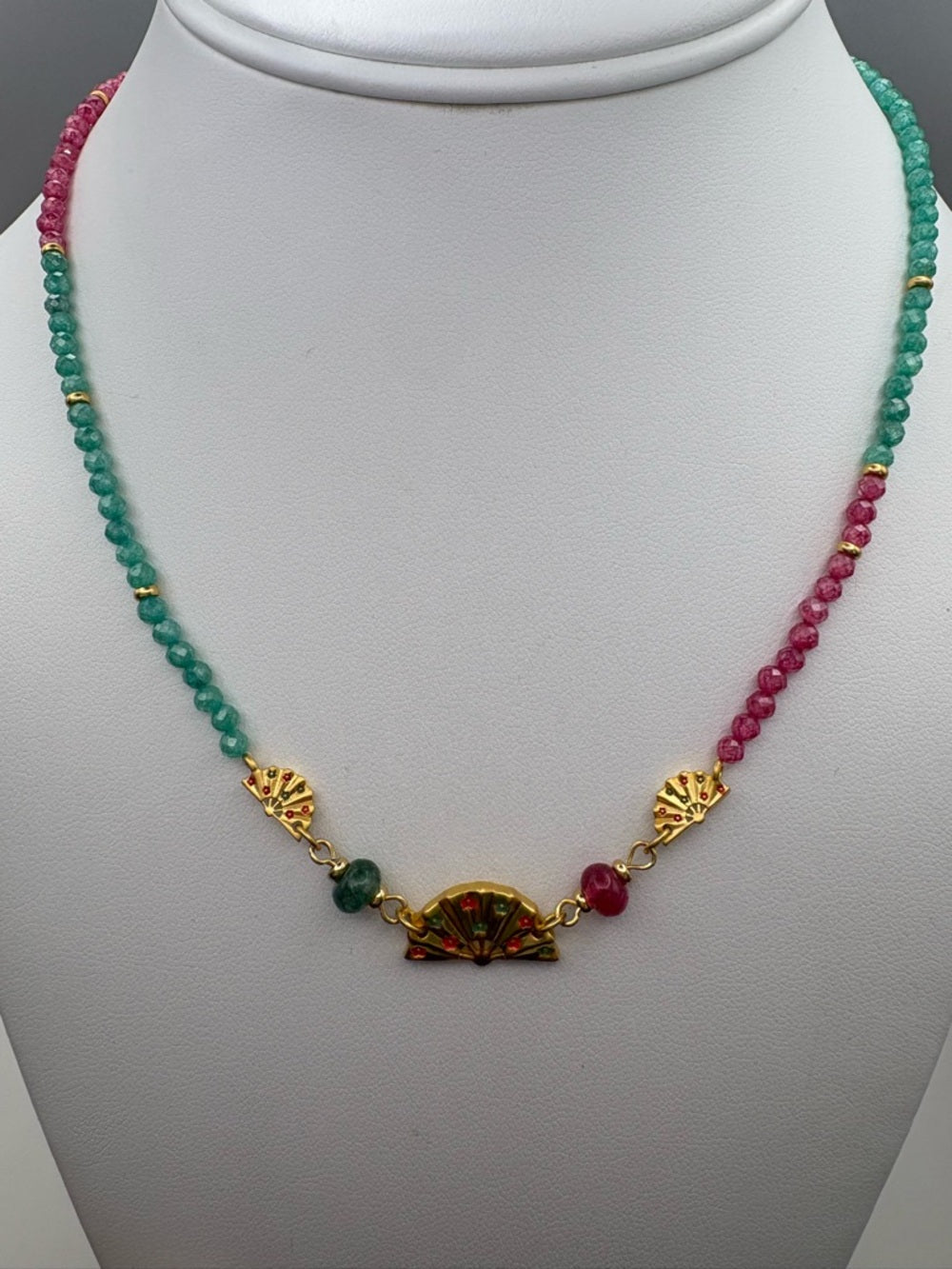 Amazonite and Pink Tourmaline Gemstone Necklace (1a)
