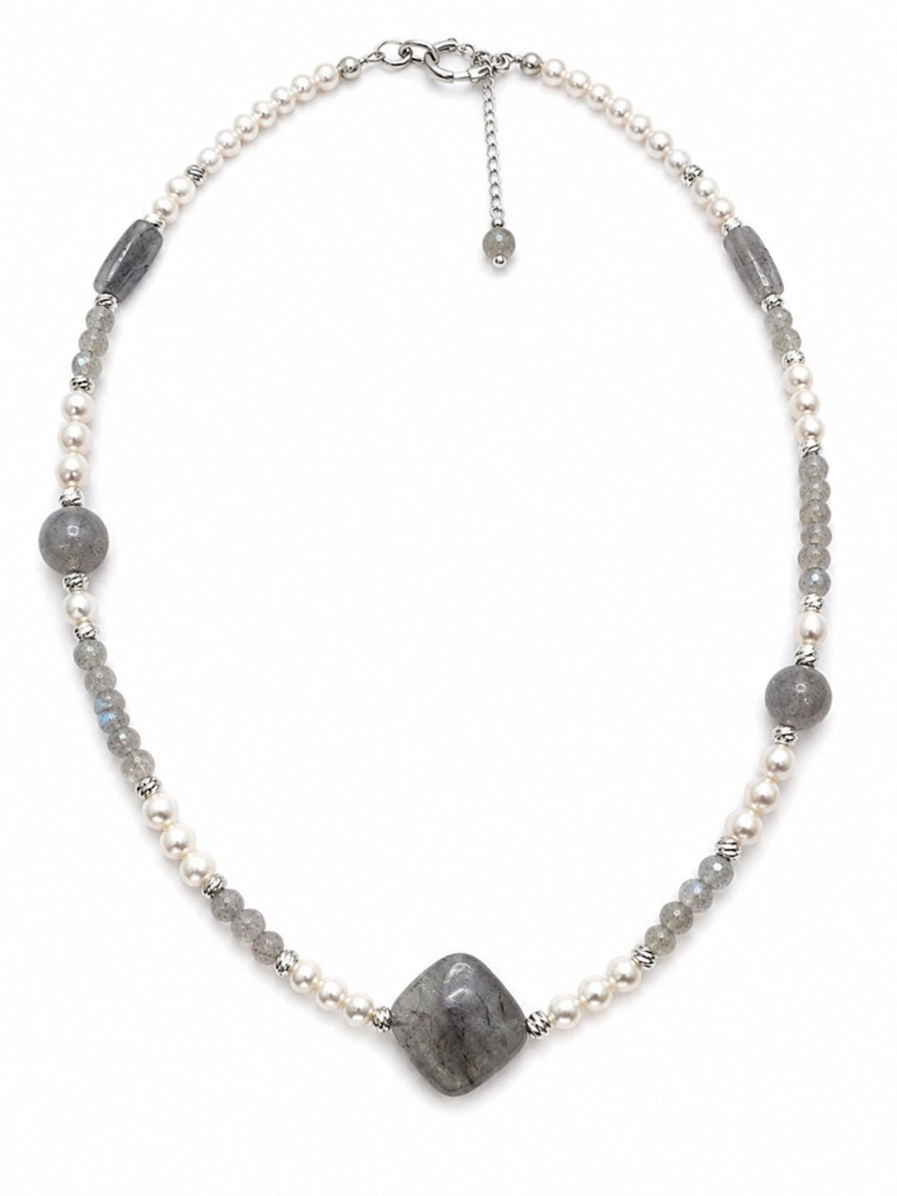 Labradorite and Freshwater Pearl Gemstone Necklace (3a)