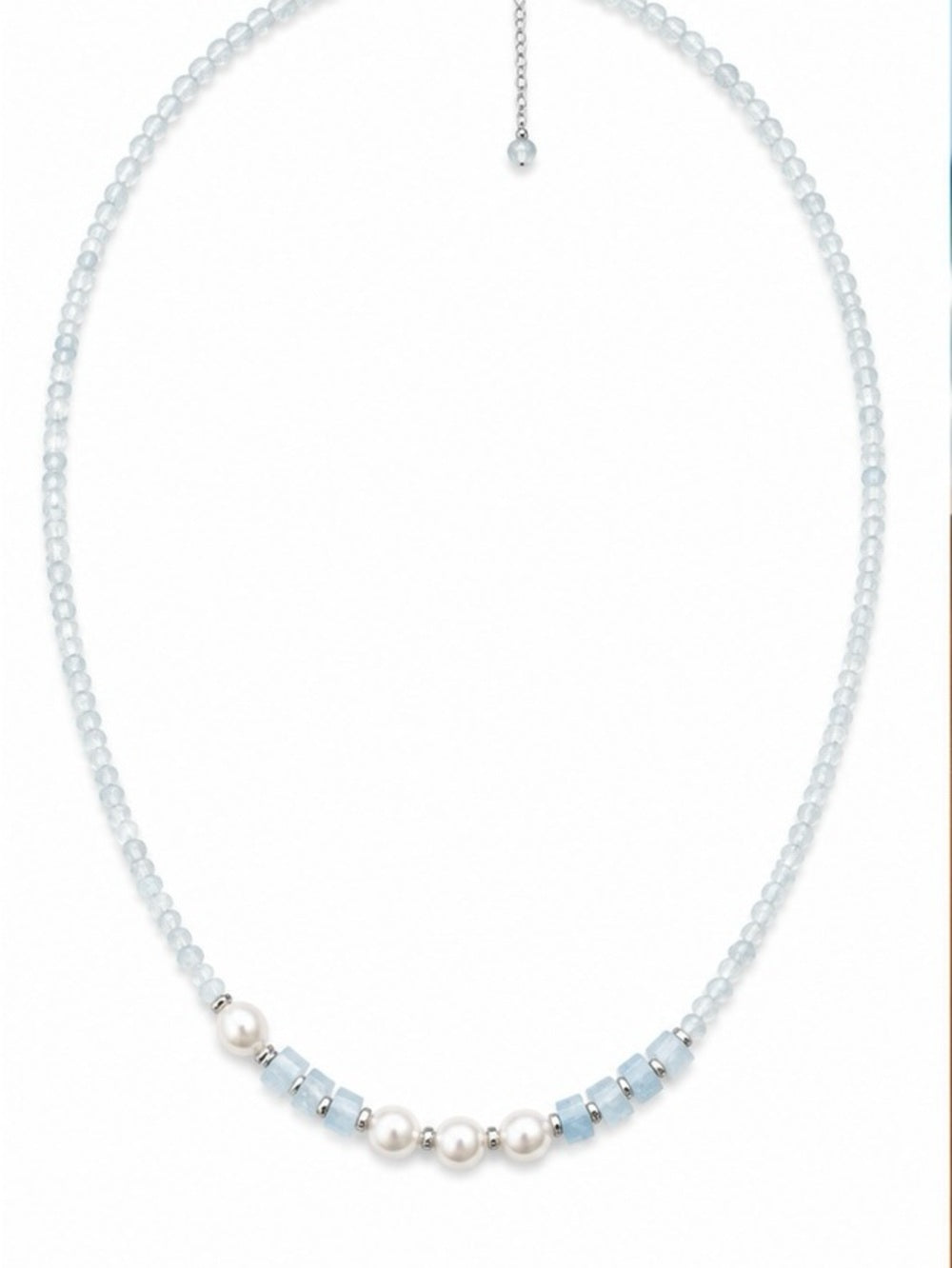 Aquamarine and Freshwater Pearl Gemstone Necklace (4a)