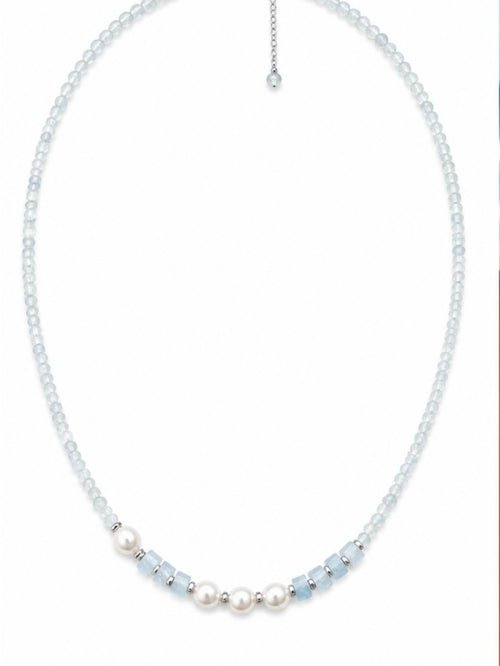 Aquamarine and Freshwater Pearl Gemstone Necklace (4a)