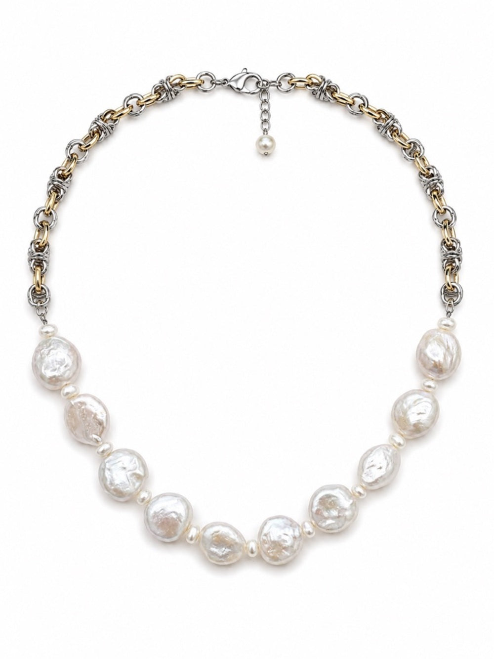 Freshwater Coin Pearl Two-Toned Necklace
