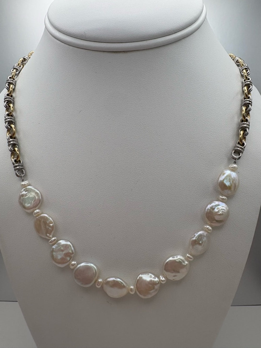 Freshwater Coin Pearl Two-Toned Necklace