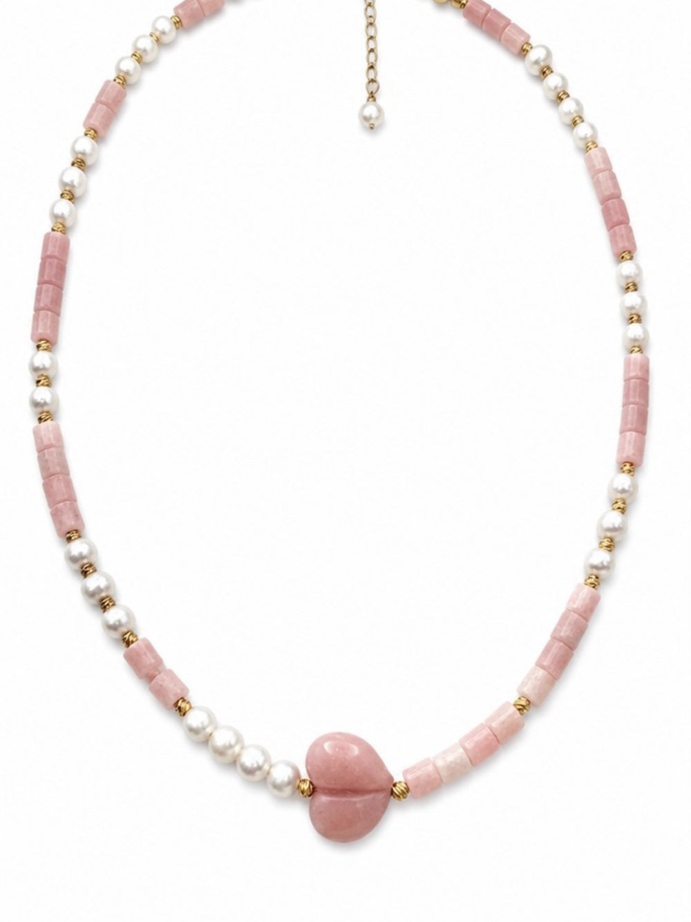 Pink Opal and Freshwater Pearl Heart Necklace (6a)