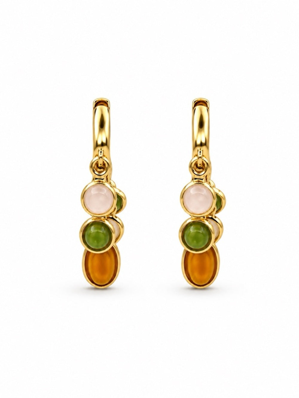 Jade Orchard Gold Dangle Huggies (S925)