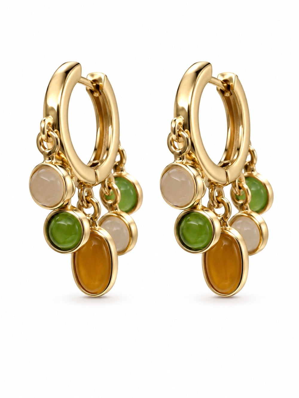 Jade Orchard Gold Dangle Huggies (S925)