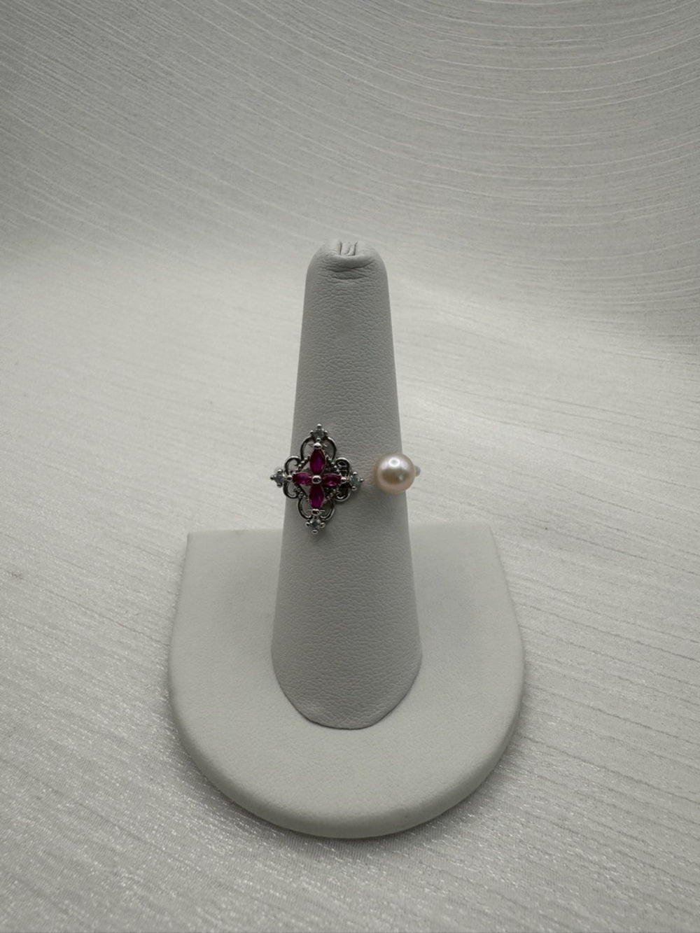 Freshwater Pearl and Pink Filigree Ring