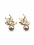 Golden Lotus Pearl Earrings