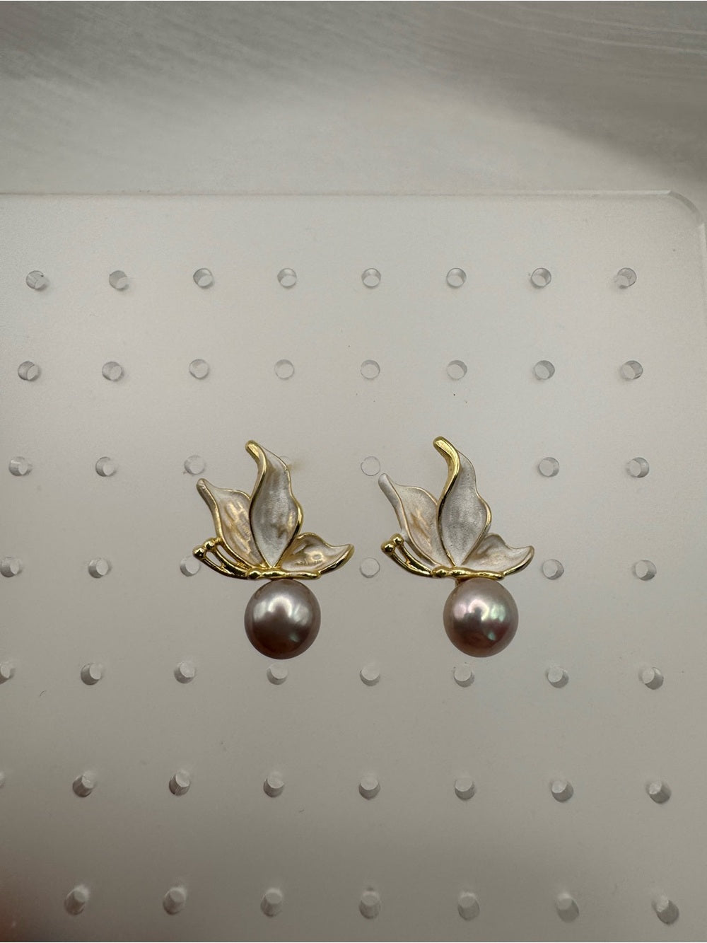 Golden Lotus Pearl Earrings